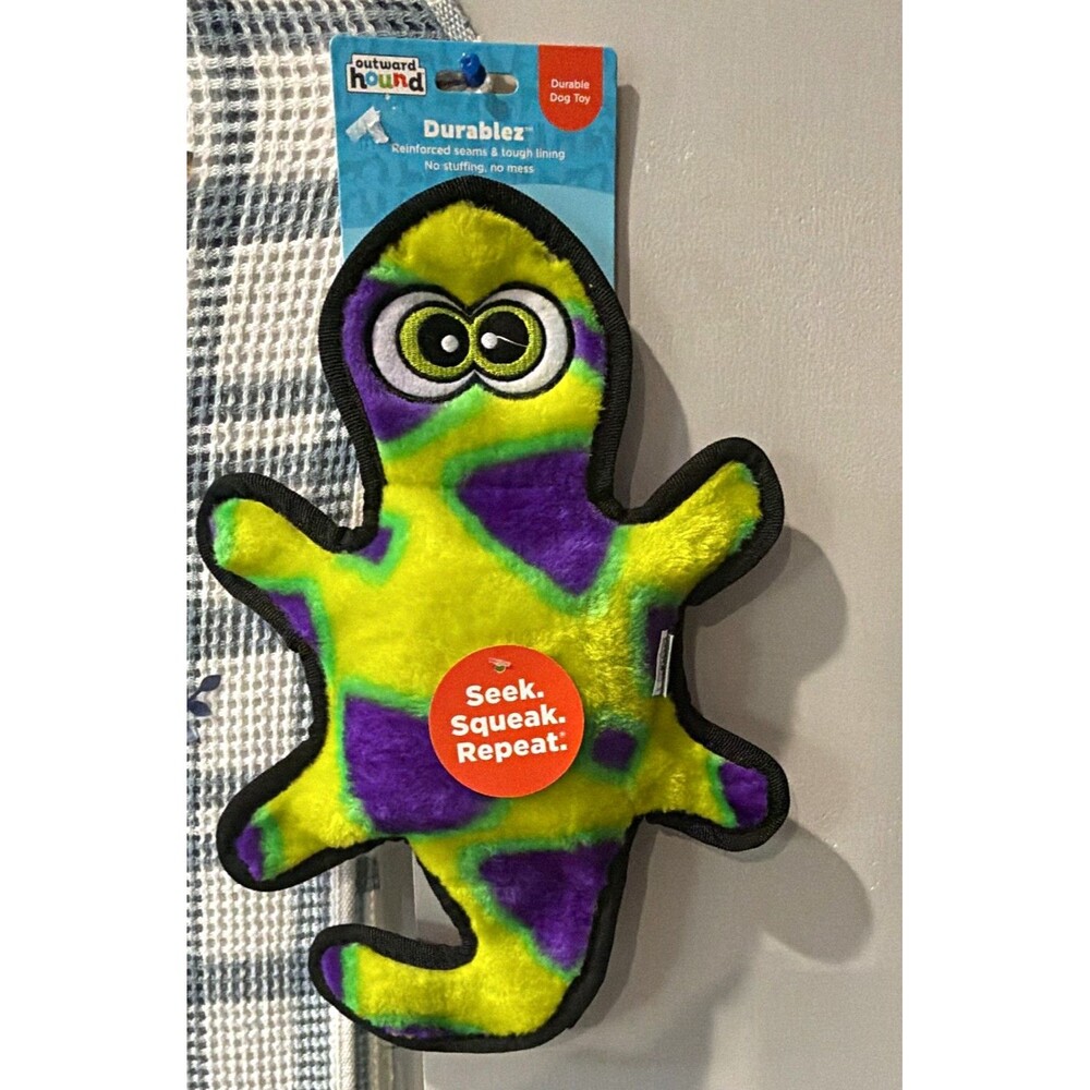 Outward Hound Durablez Gecko Plush Unstuffed Squeaky Heavy Duty Dog Toy, M